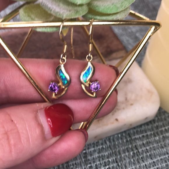 #89 Amethyst And Gold Drop Earrings - Picture 1 of 10